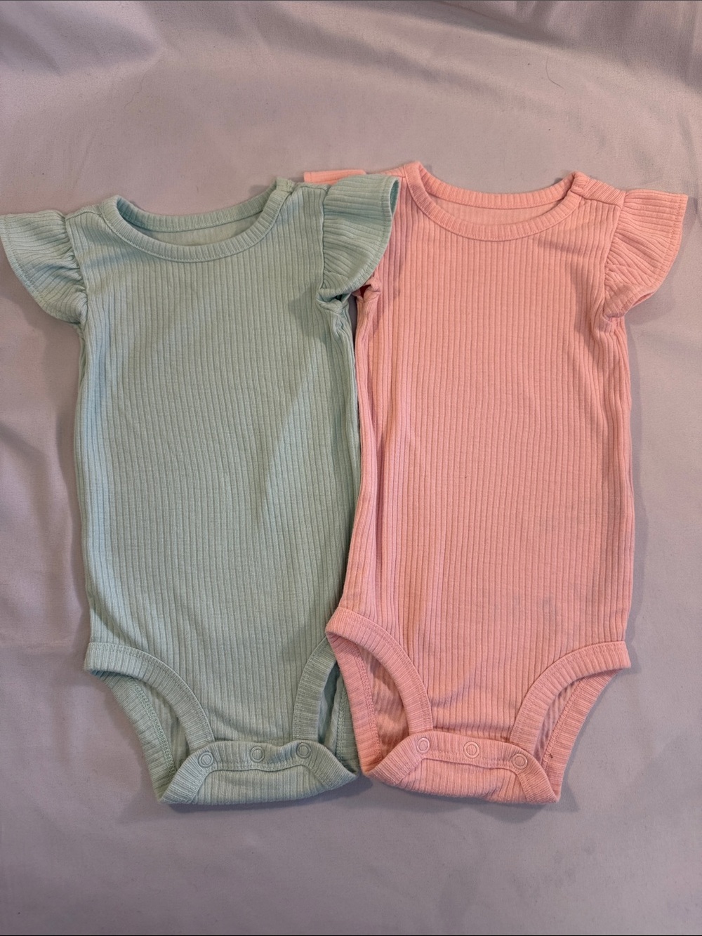 Carter's NWOT Ribbed Flutter-Sleeve Bodysuits - Mint & Pink